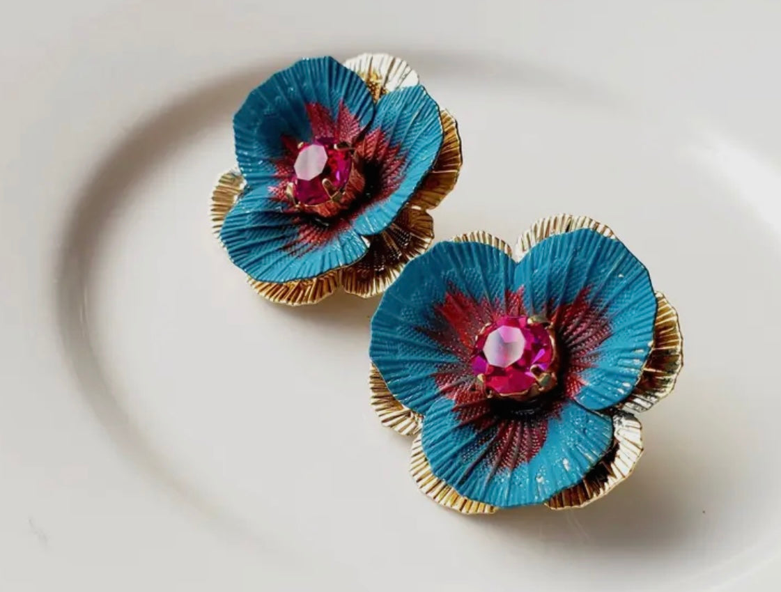 Enamel Pansy Earrings