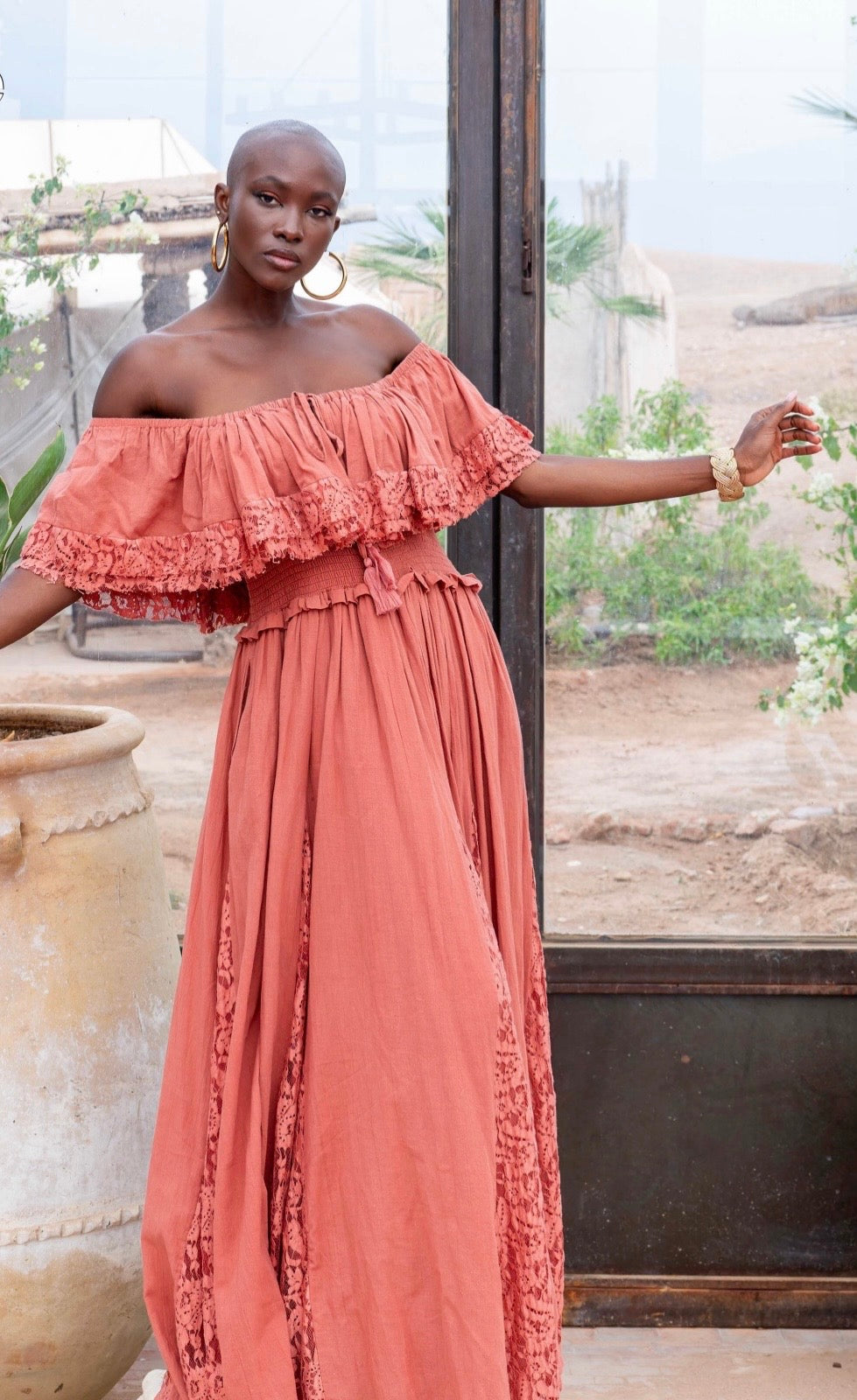 Terracotta Off Shoulder Dress