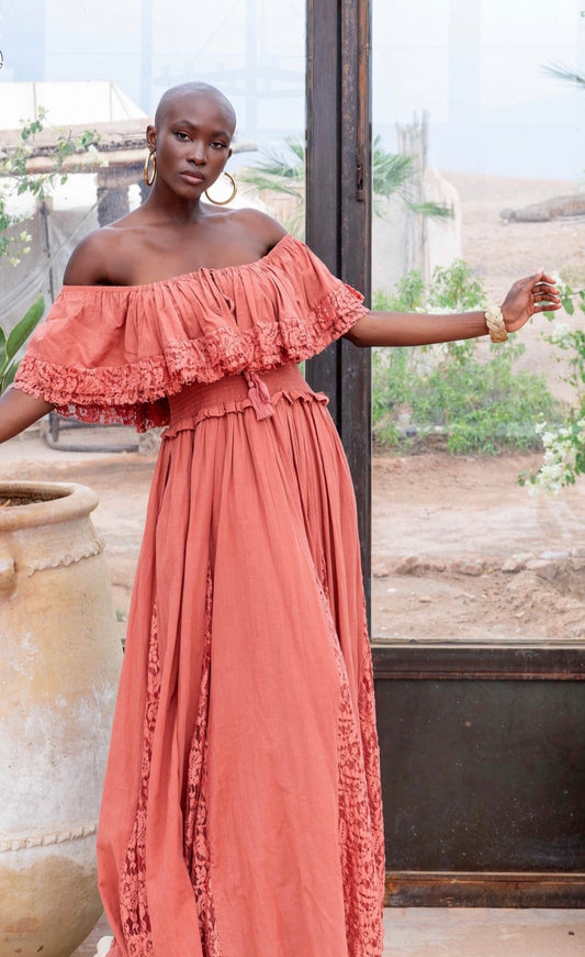 Terracotta Off Shoulder Dress