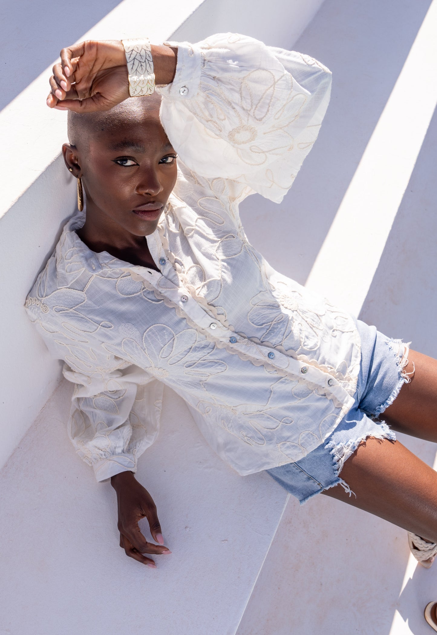 Off White Embroidered Shirt