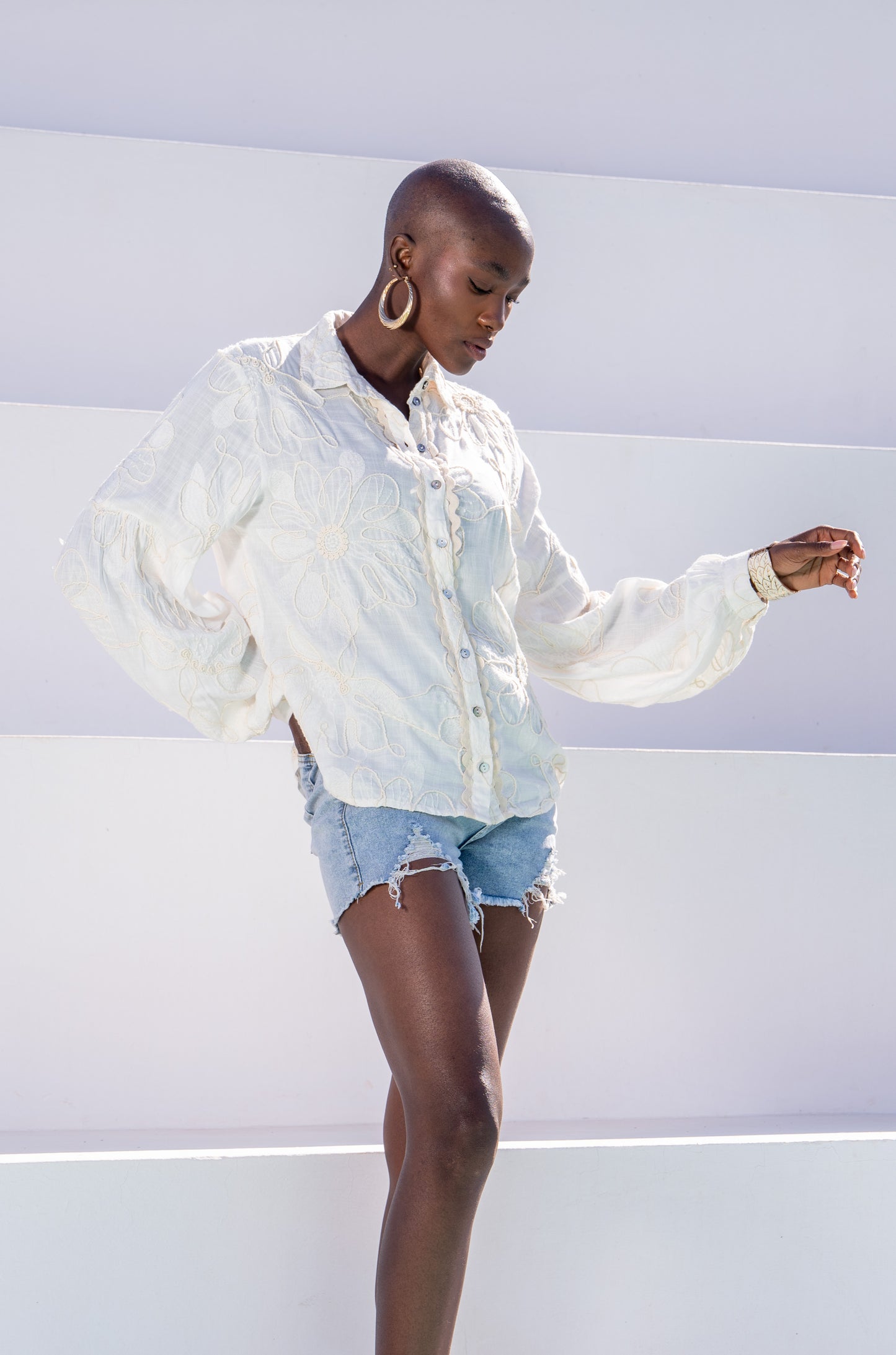 Off White Embroidered Shirt