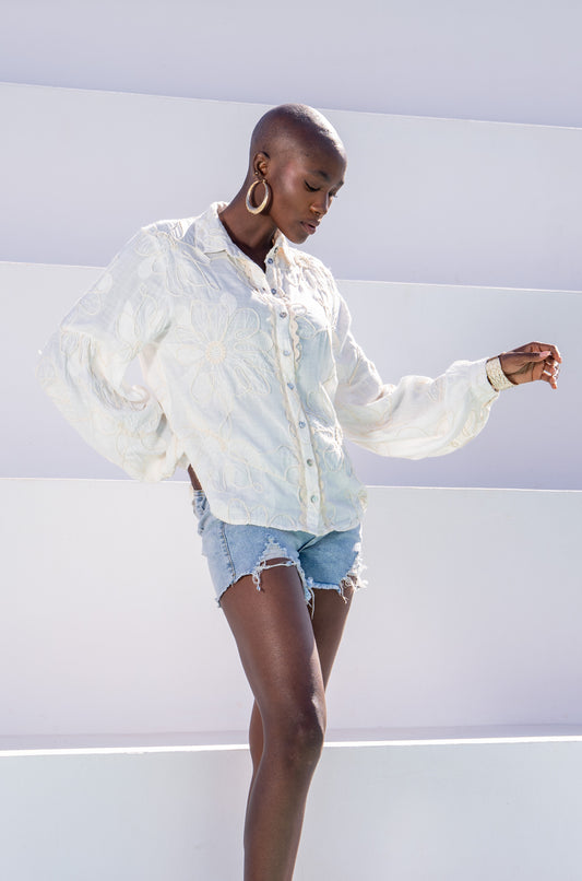 Off White Embroidered Shirt