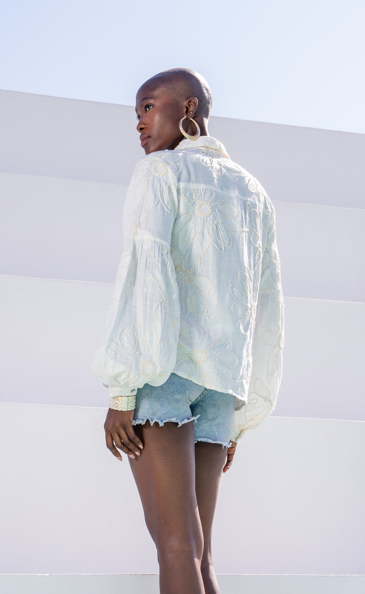 Off White Embroidered Shirt