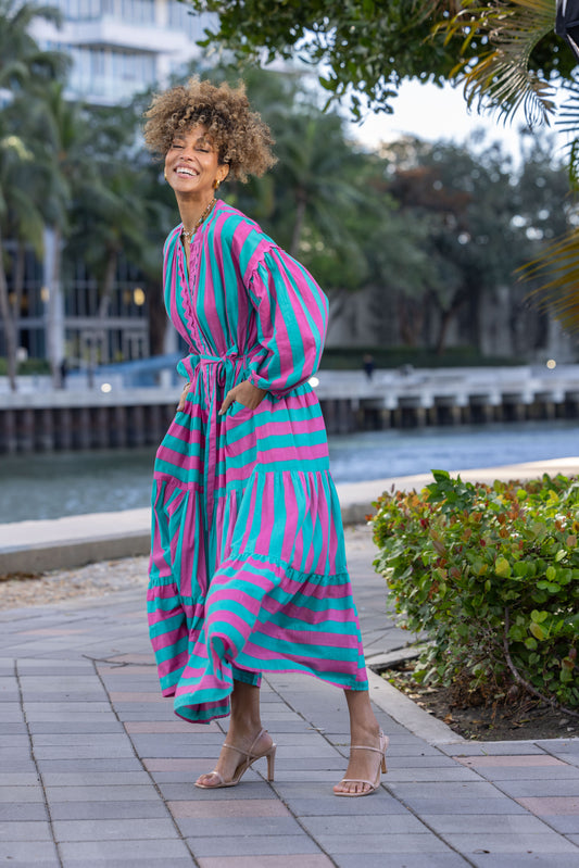 Turquoise & Pink Stripe Dress