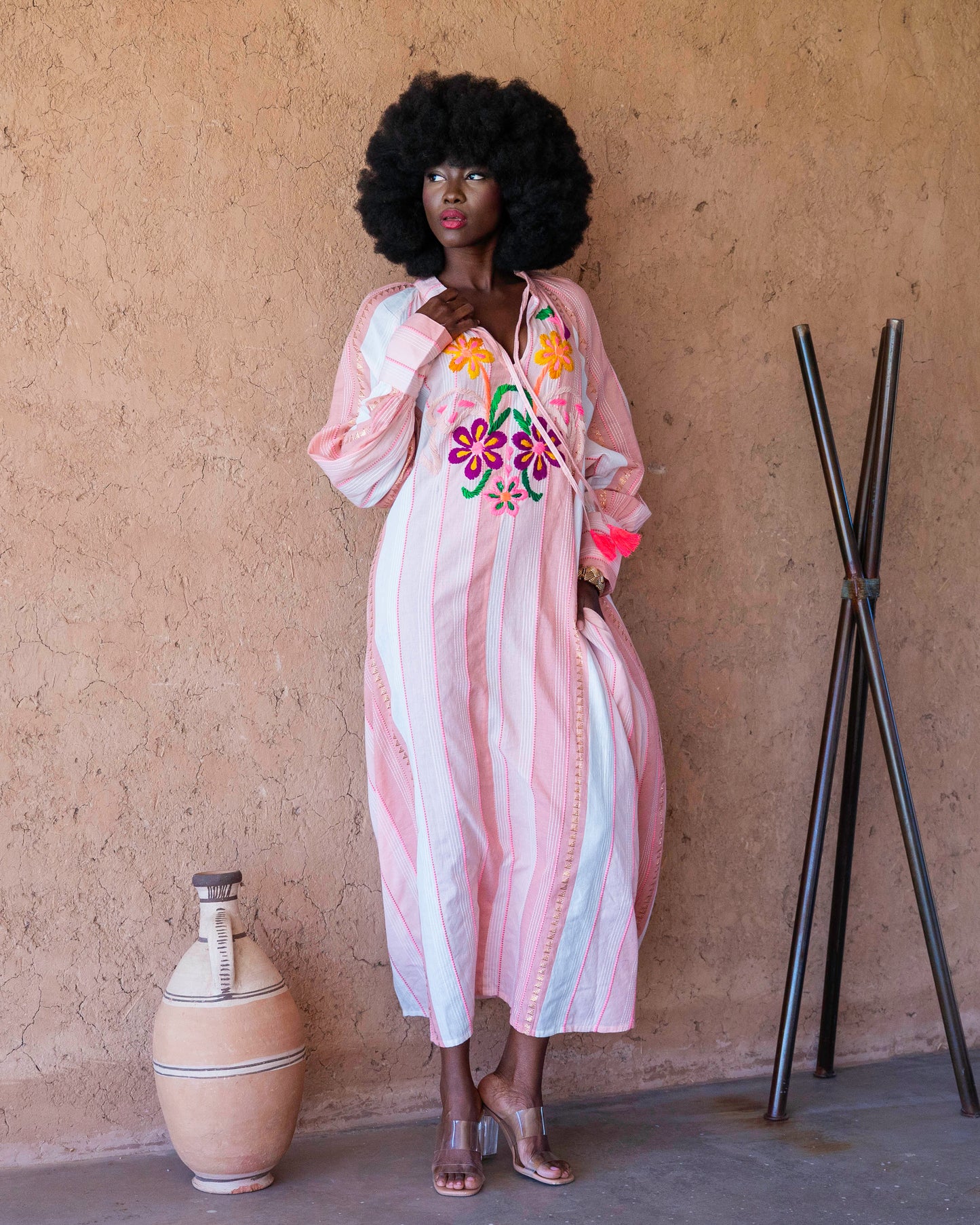 Pink Embroidered Tunic Dress