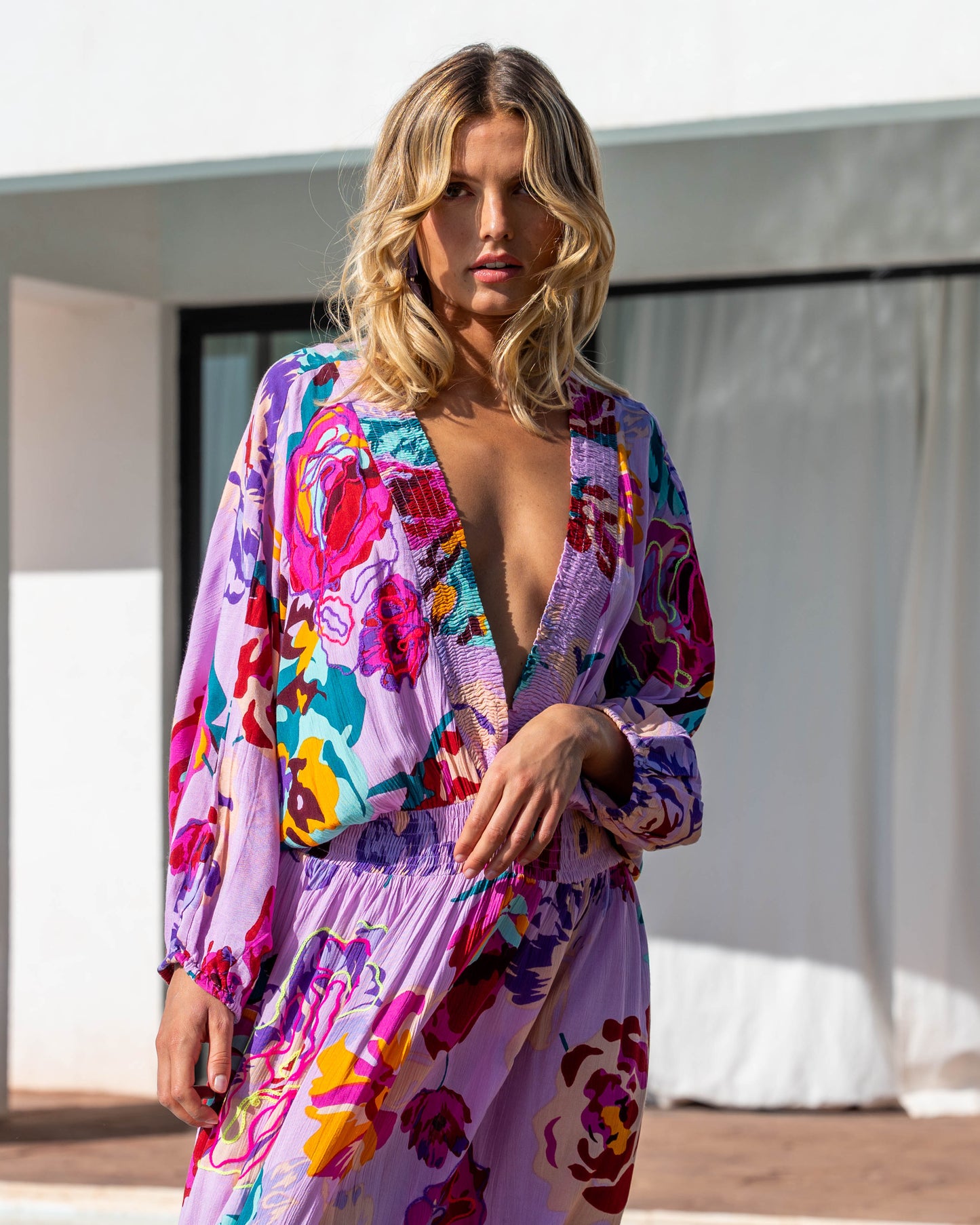 Lilac Floral Maxi Dress with Embroidered Detail