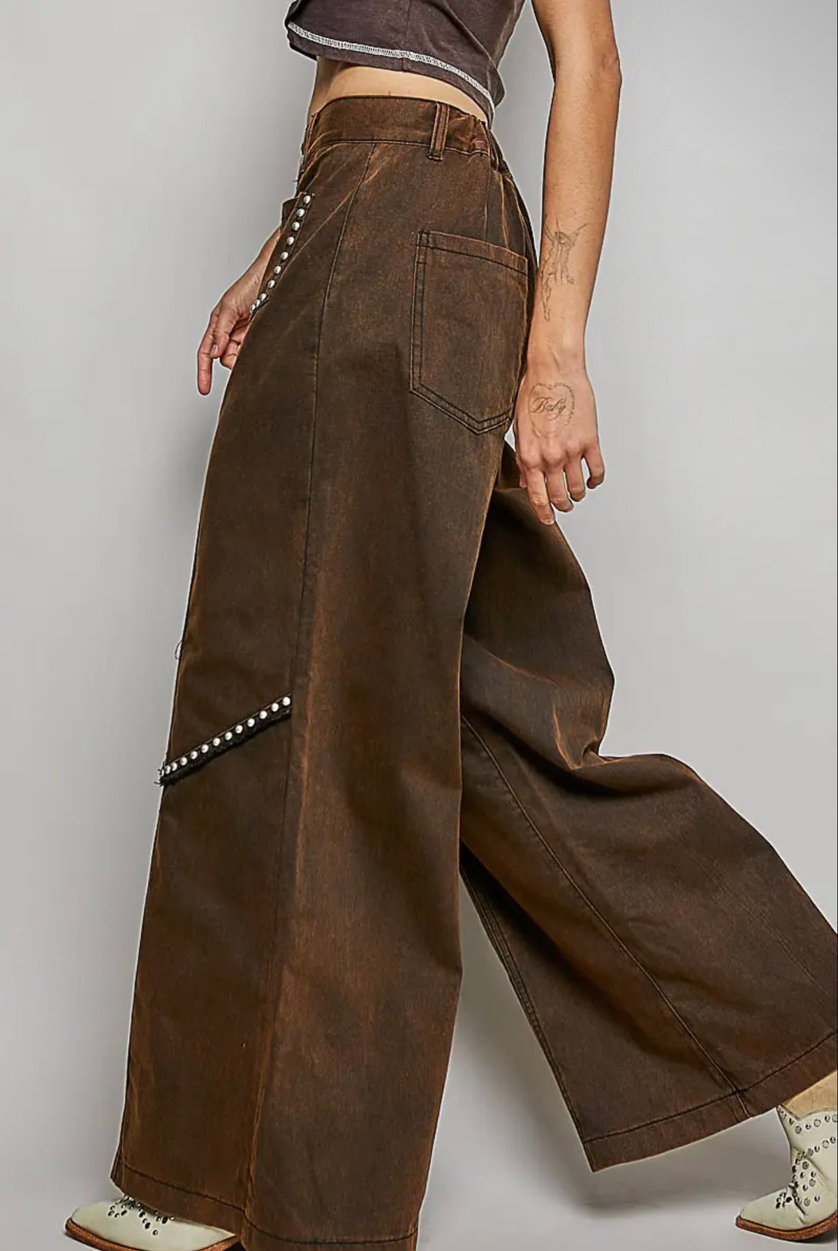 Brown Studded Denim Jeans
