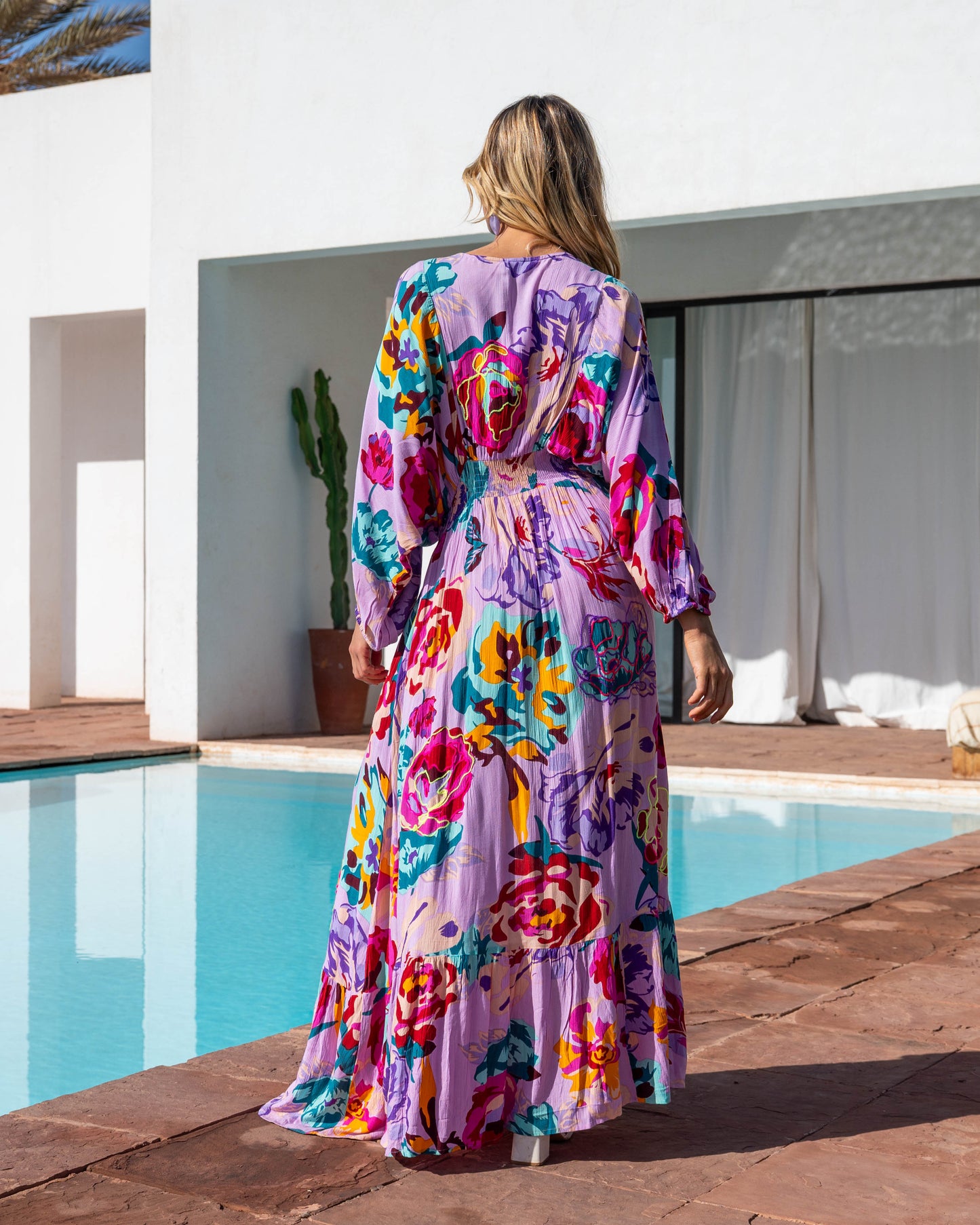 Lilac Floral Maxi Dress with Embroidered Detail