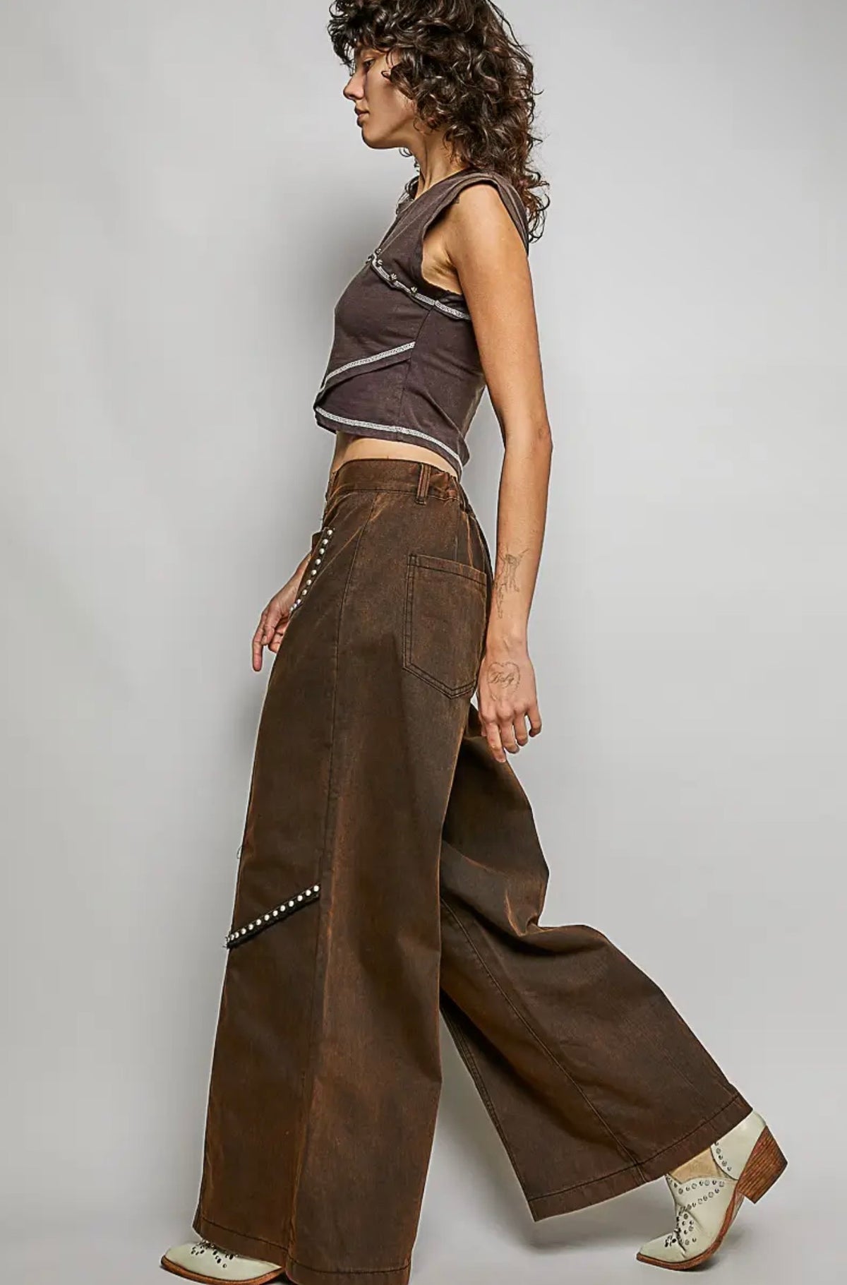 Brown Studded Denim Jeans