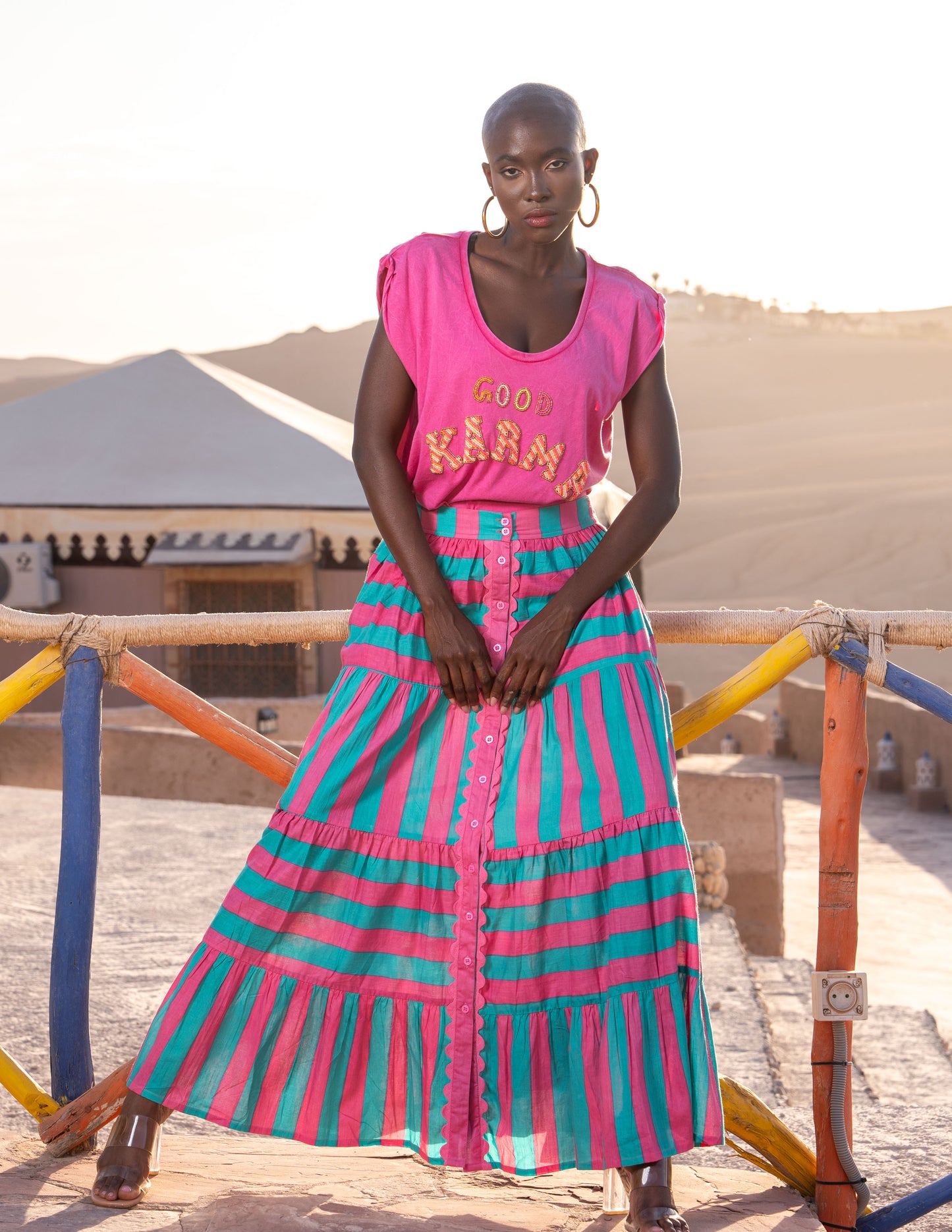 Turquoise & Pink Maxi Skirt