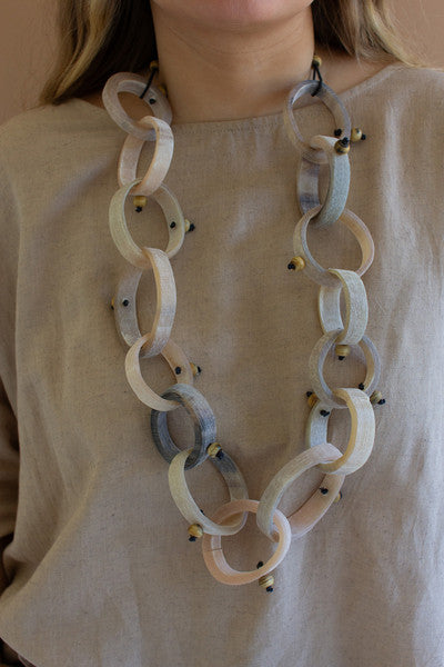 Horn Necklace with Wood Beads