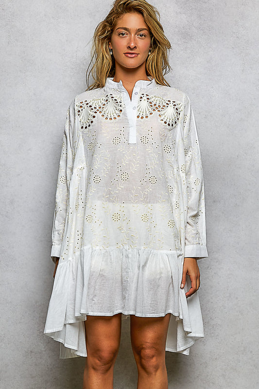 White Eyelet Tunic Dress with Beading