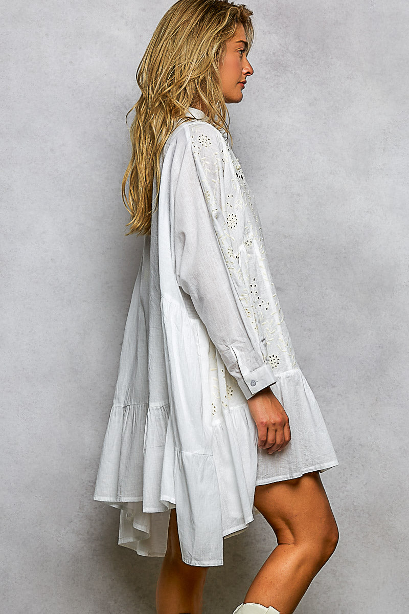 White Eyelet Tunic Dress with Beading