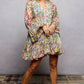 Floral Print Ruffle Mini Dress with Hand Beaded Detail