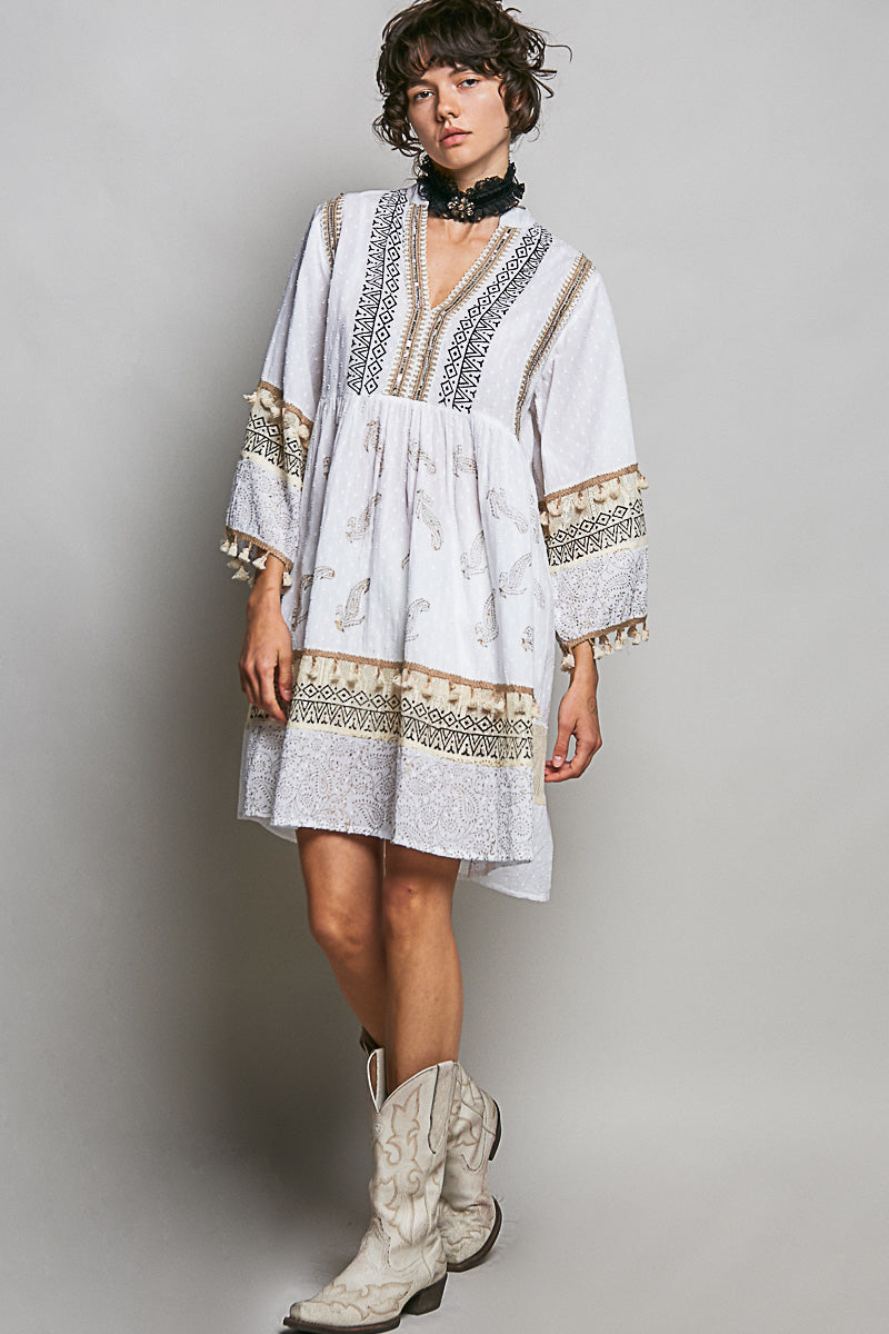 White Paisley Print Mini Dress
