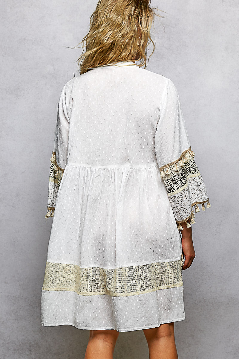 White Paisley Print Mini Dress