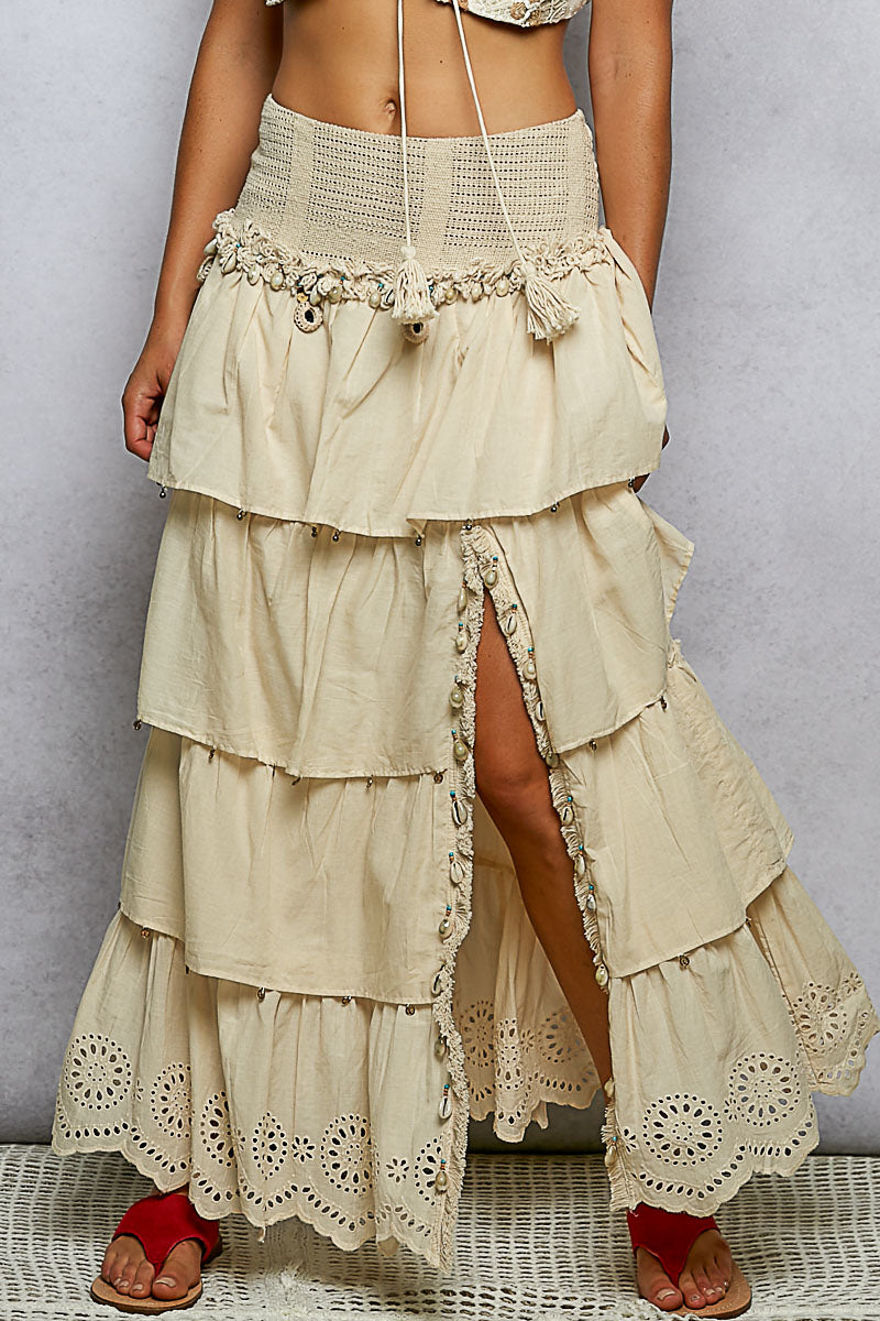 Smock Waist Ruffle Natural Skirt
