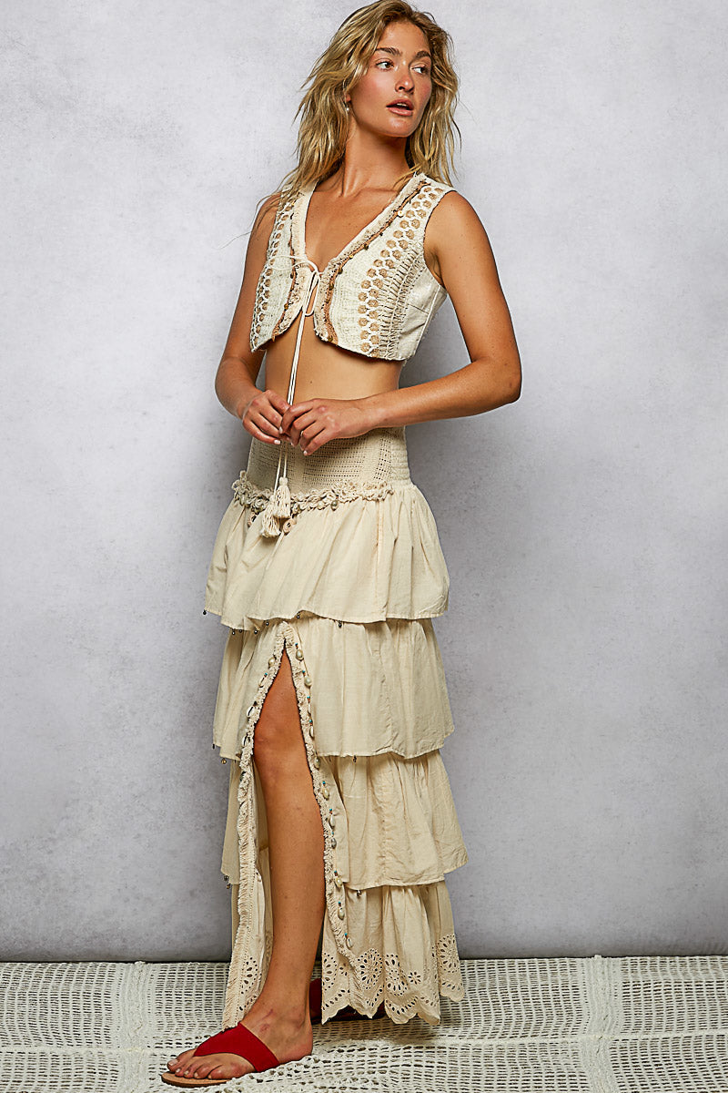 Smock Waist Ruffle Natural Skirt