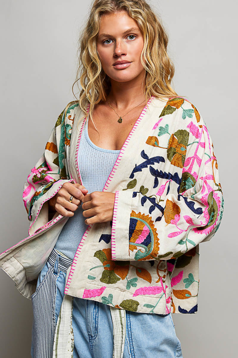 Embroidered Kimono Jacket