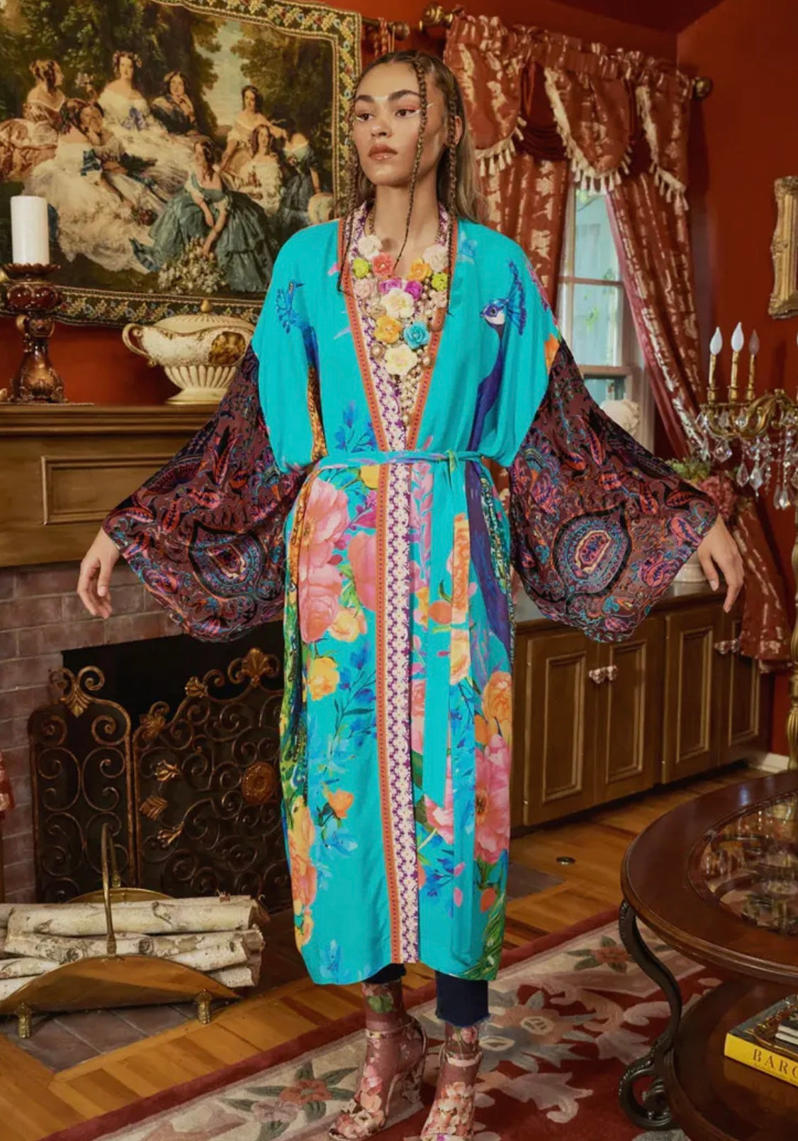 Peacock Kimono - Turquoise