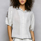 White Linen Shirt with Black Embroidery Detail