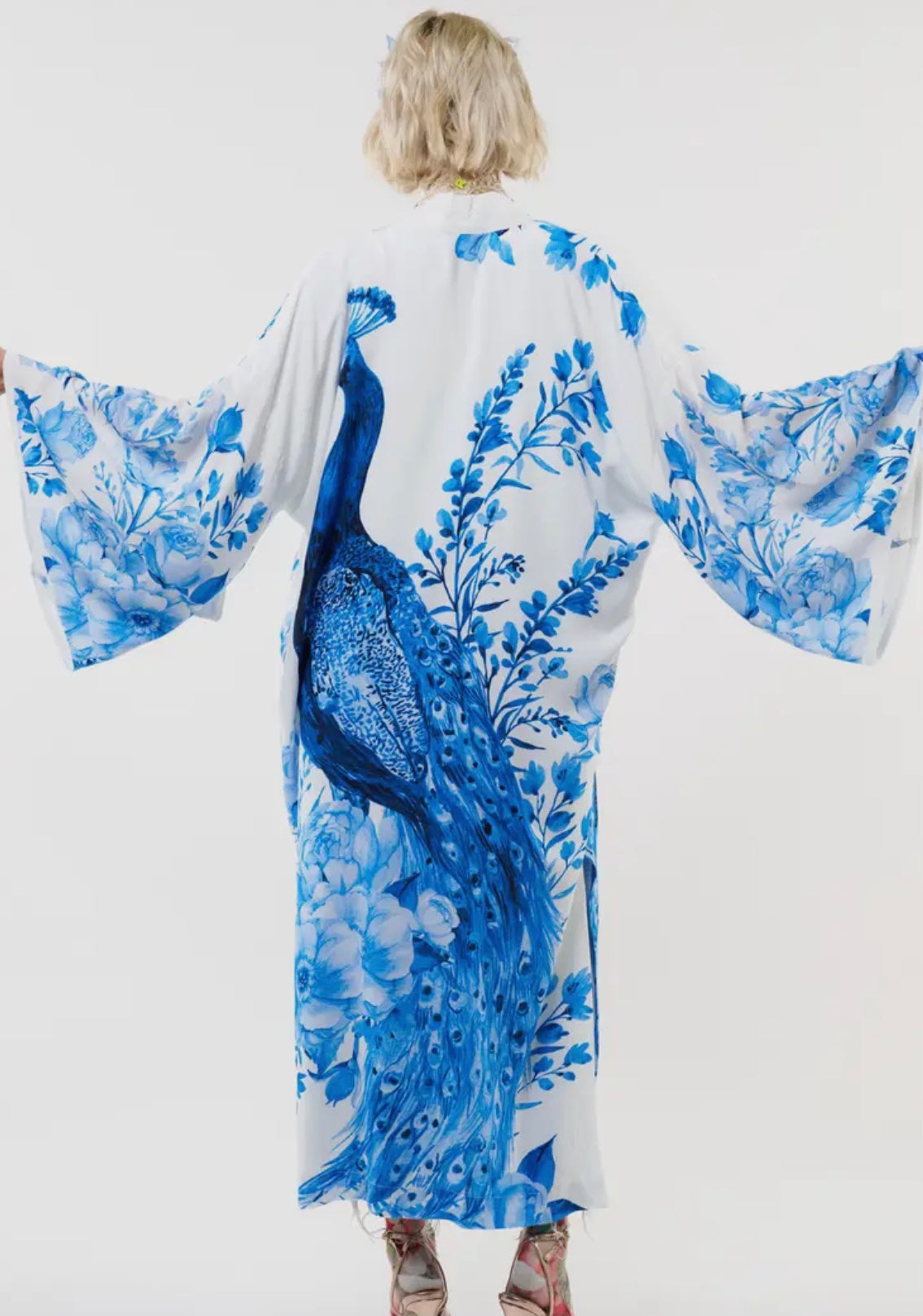 Peacock Kimono - White & Blue