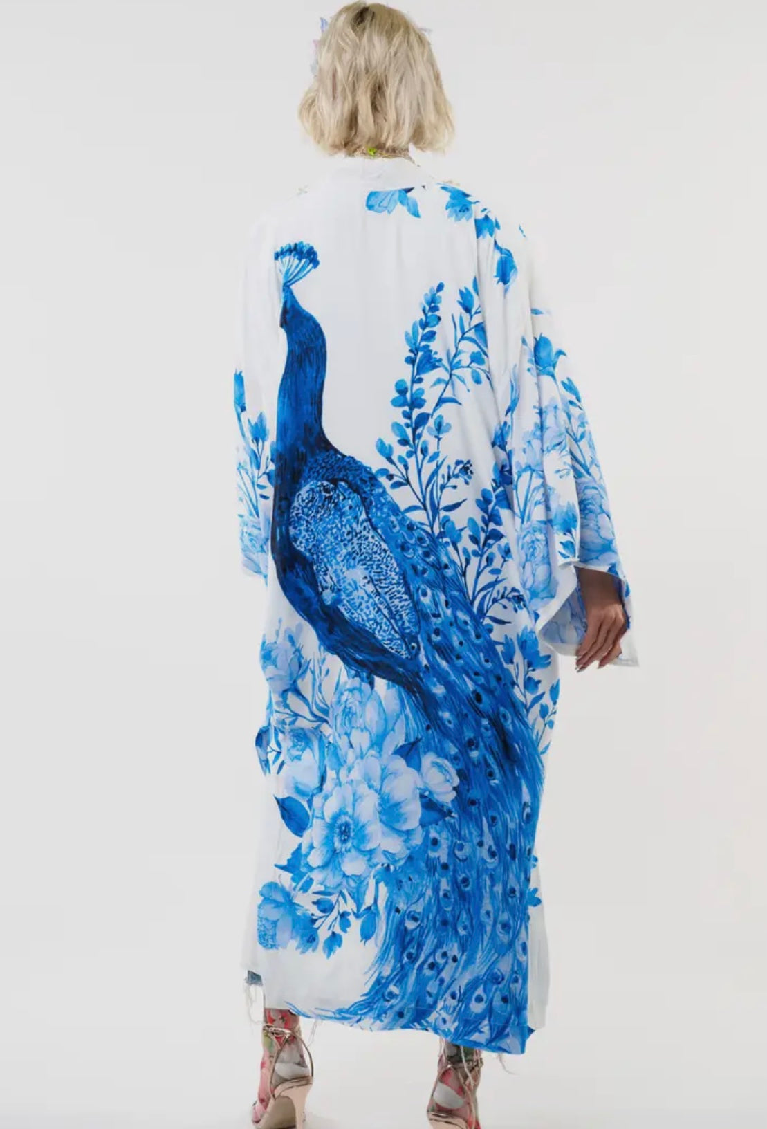 Peacock Kimono - White & Blue