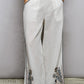 White Linen Pant with Black Embroidery Detail