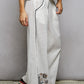 White Linen Pant with Black Embroidery Detail