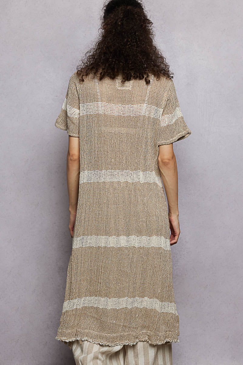 Raw Linen Stripe Tunic Dress - Mocha