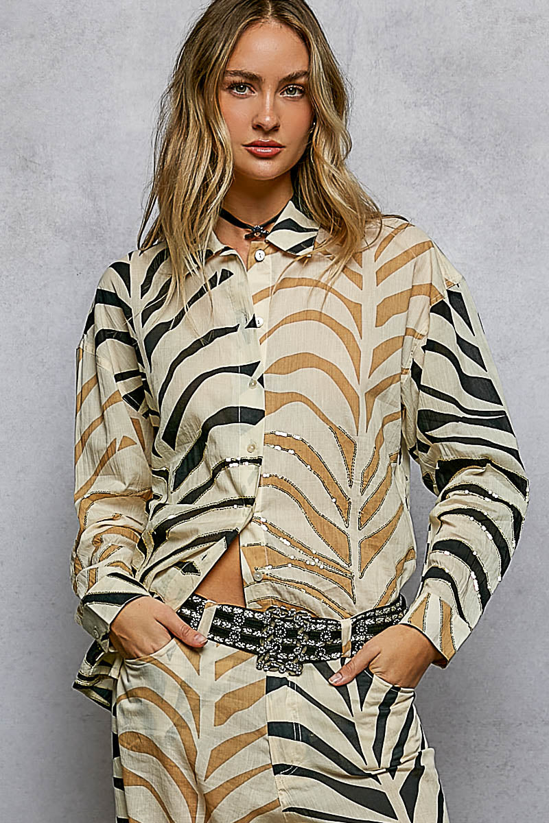 Zebra Print Shirt with Sequin Detail