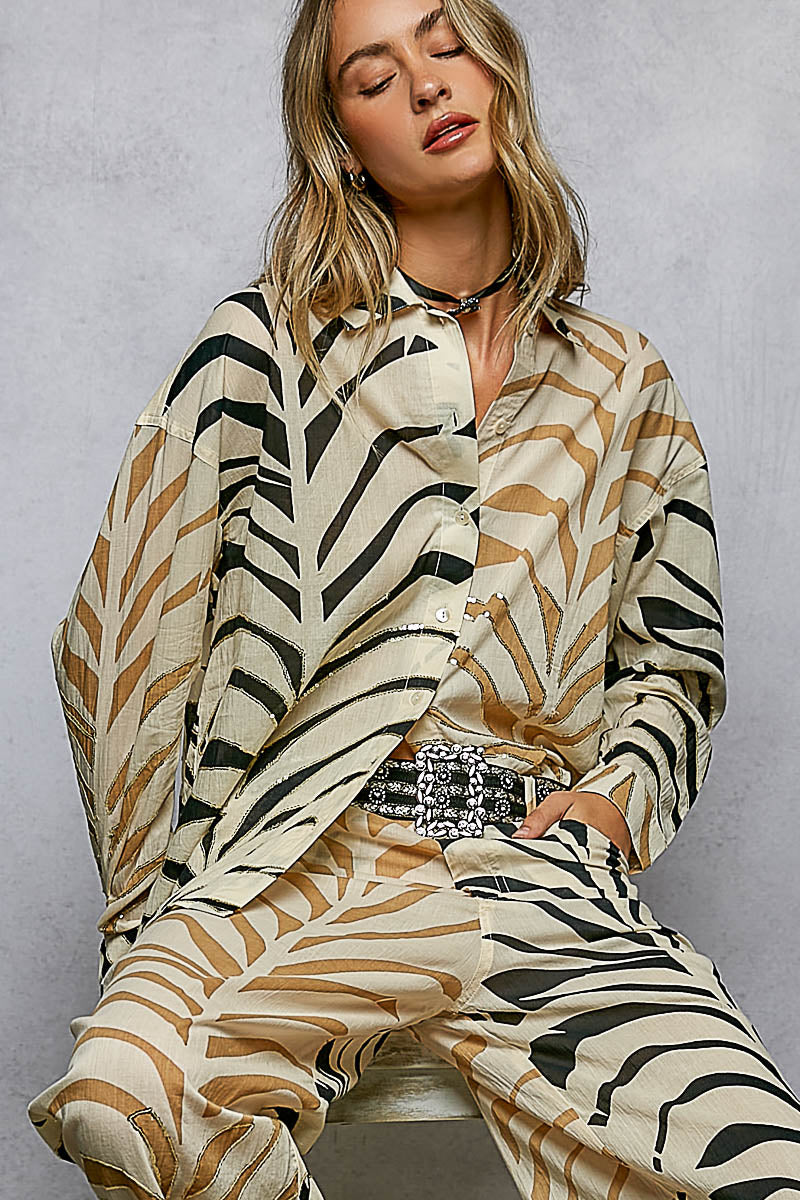 Zebra Print Shirt with Sequin Detail