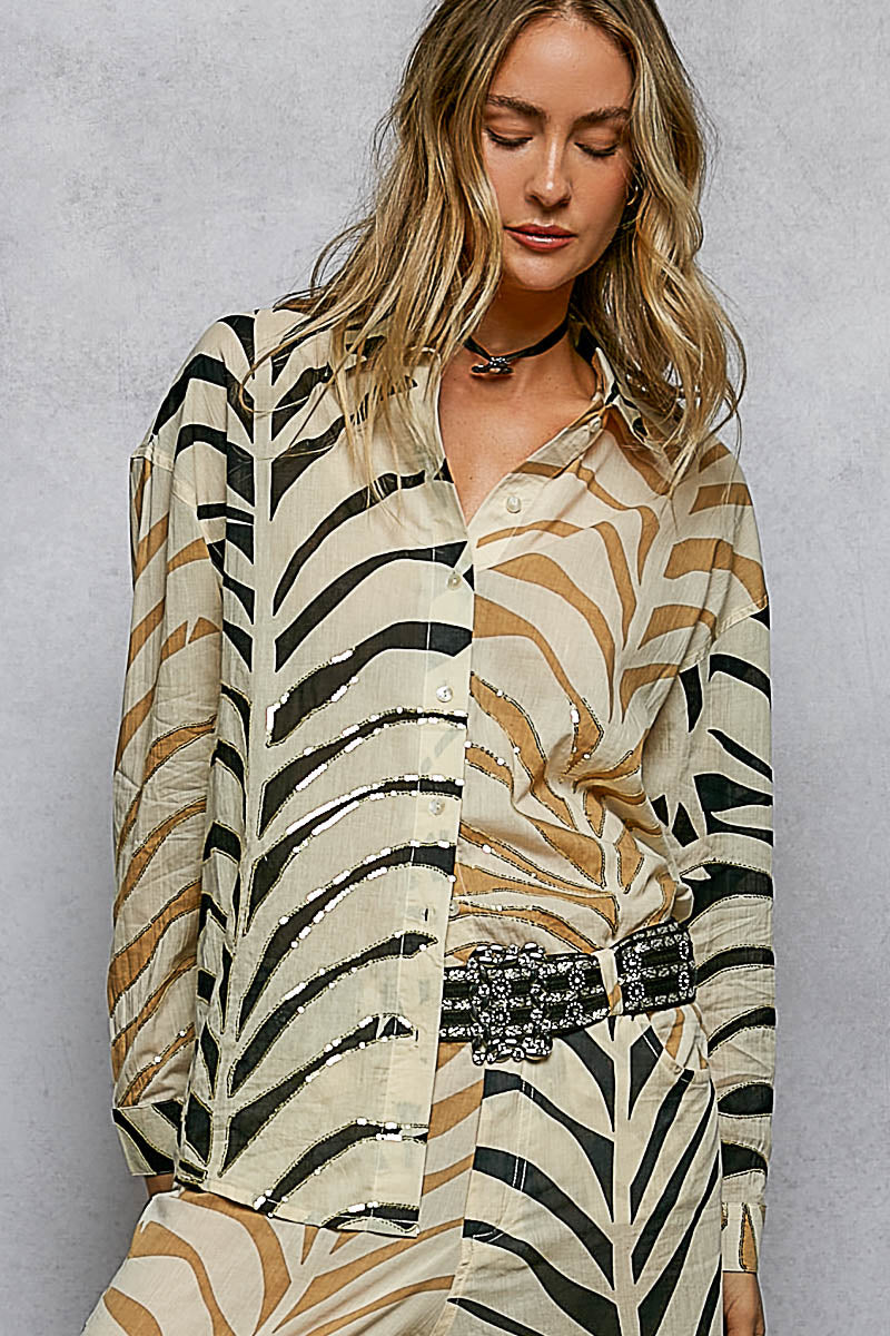 Zebra Print Shirt with Sequin Detail