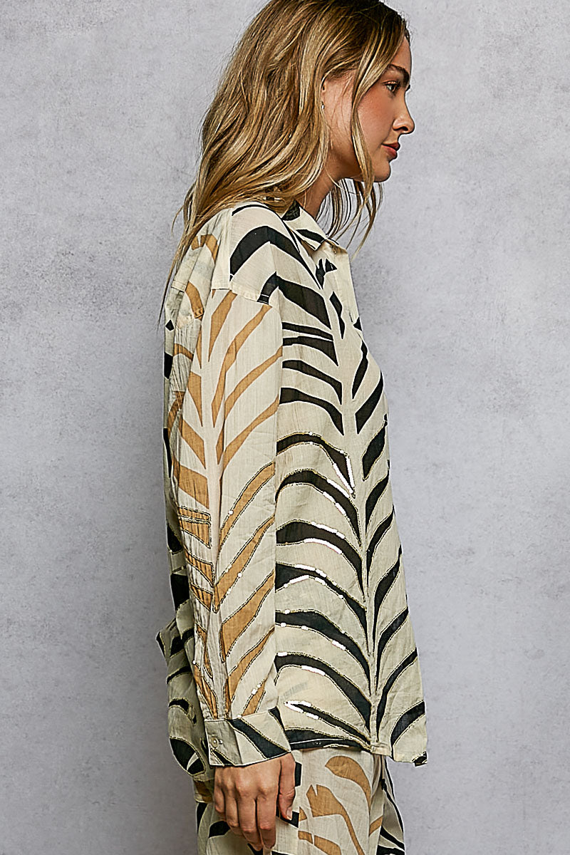 Zebra Print Shirt with Sequin Detail