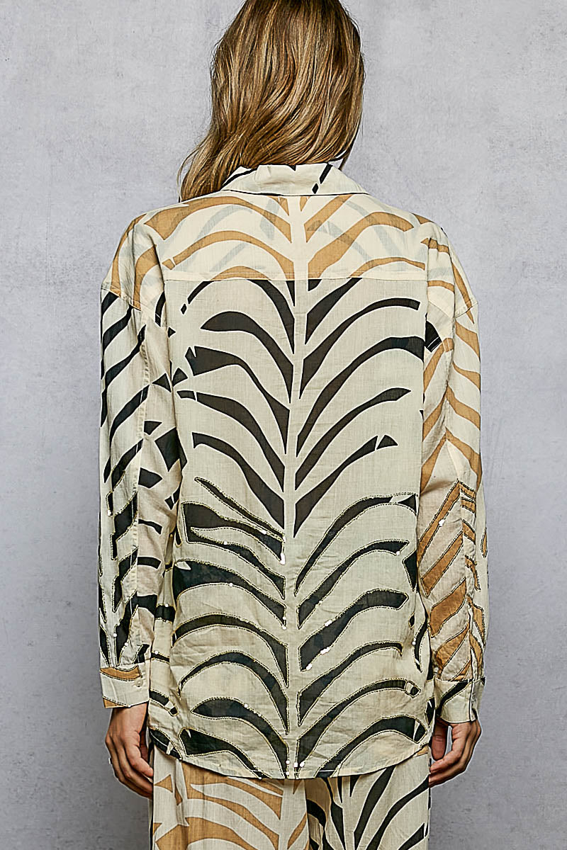 Zebra Print Shirt with Sequin Detail