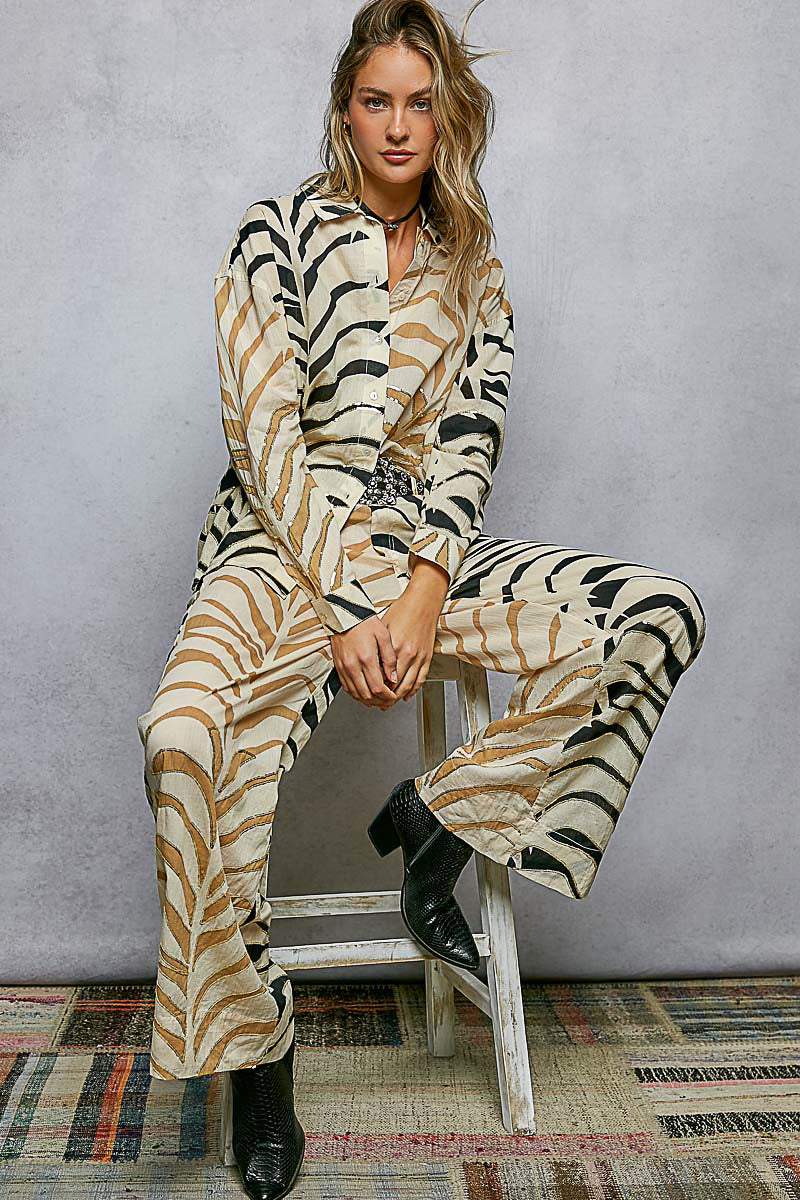 Zebra Print Shirt with Sequin Detail