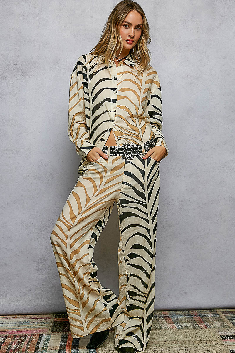 Zebra Print Shirt with Sequin Detail