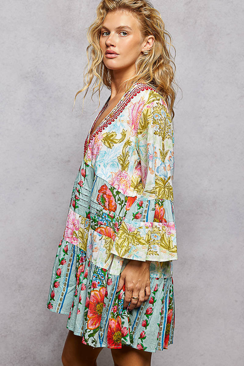 Jade Multi Mini Dress with Beaded Detail