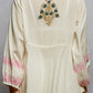 Off White Dress with Block Print & Mirror Detailing