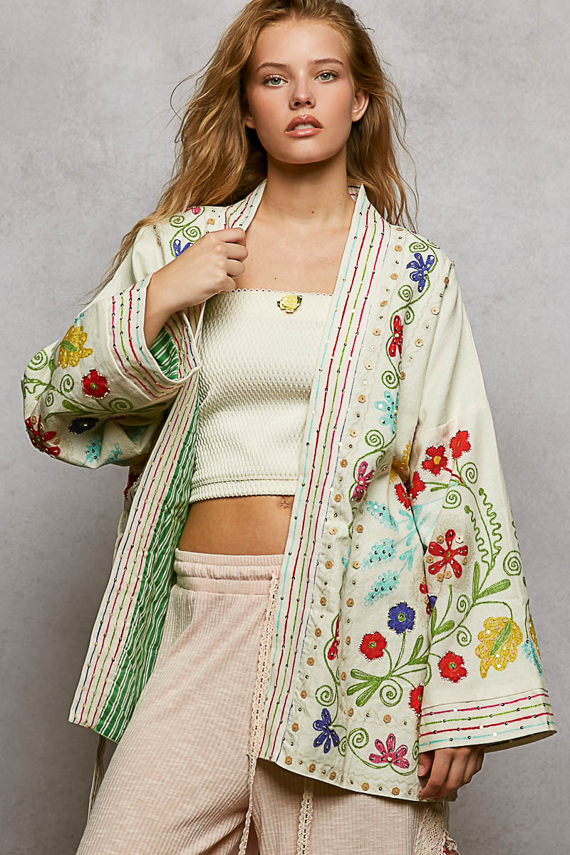 Natural Multi Print Kimono Jacket
