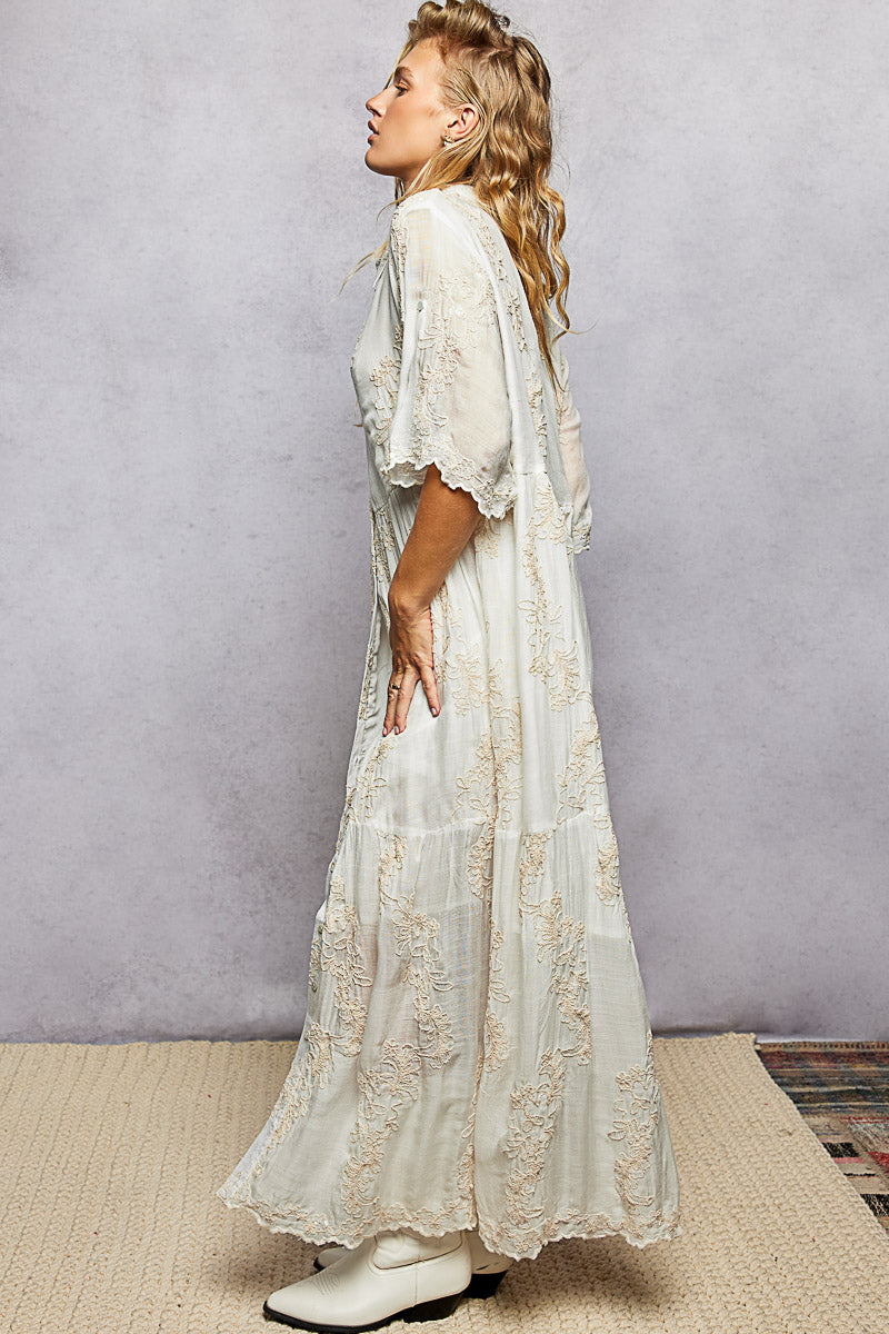 Off White Embroidered Maxi with Sequins