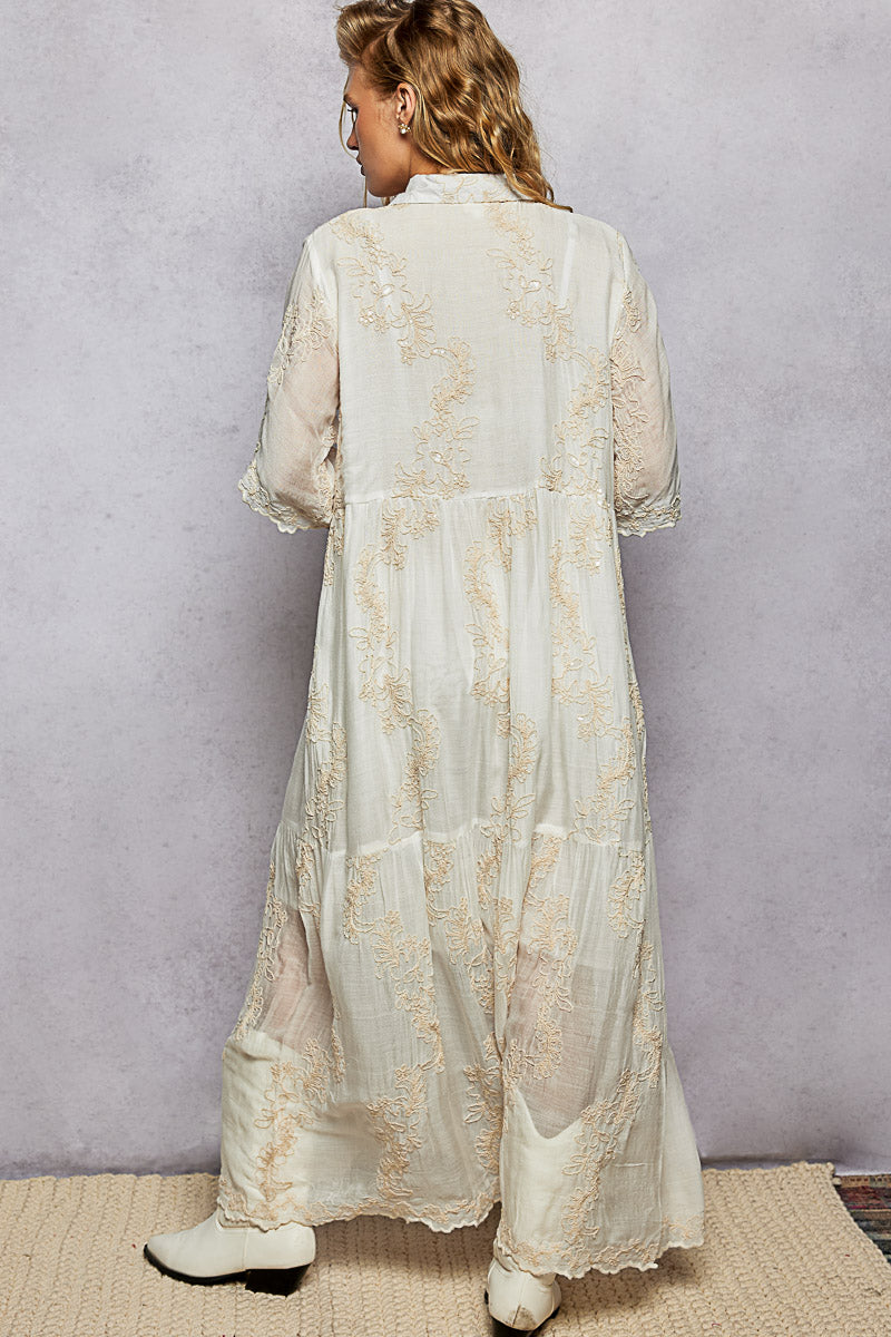 Off White Embroidered Maxi with Sequins