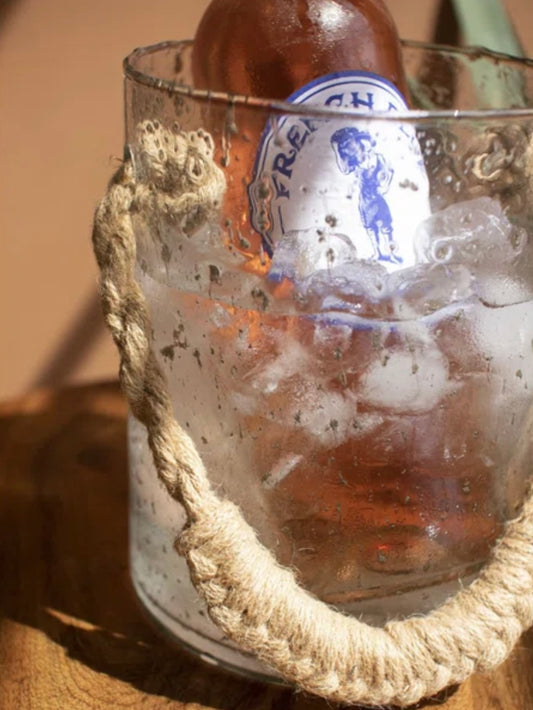 Glass Ice Bucket with Jute Handle