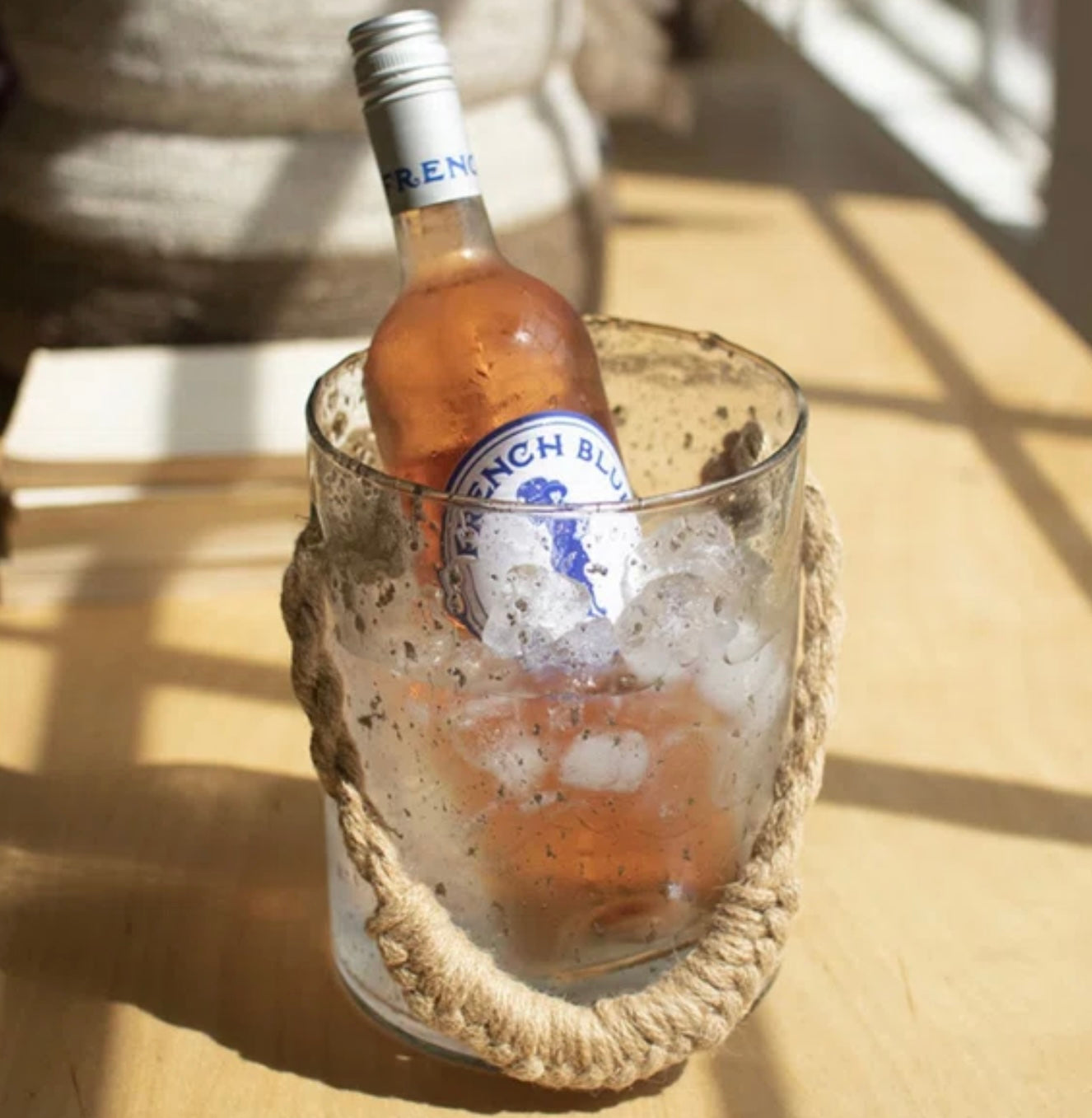 Glass Ice Bucket with Jute Handle