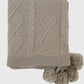 Taupe Luxe Faux Fur Cable Knit Pom Pom Throw