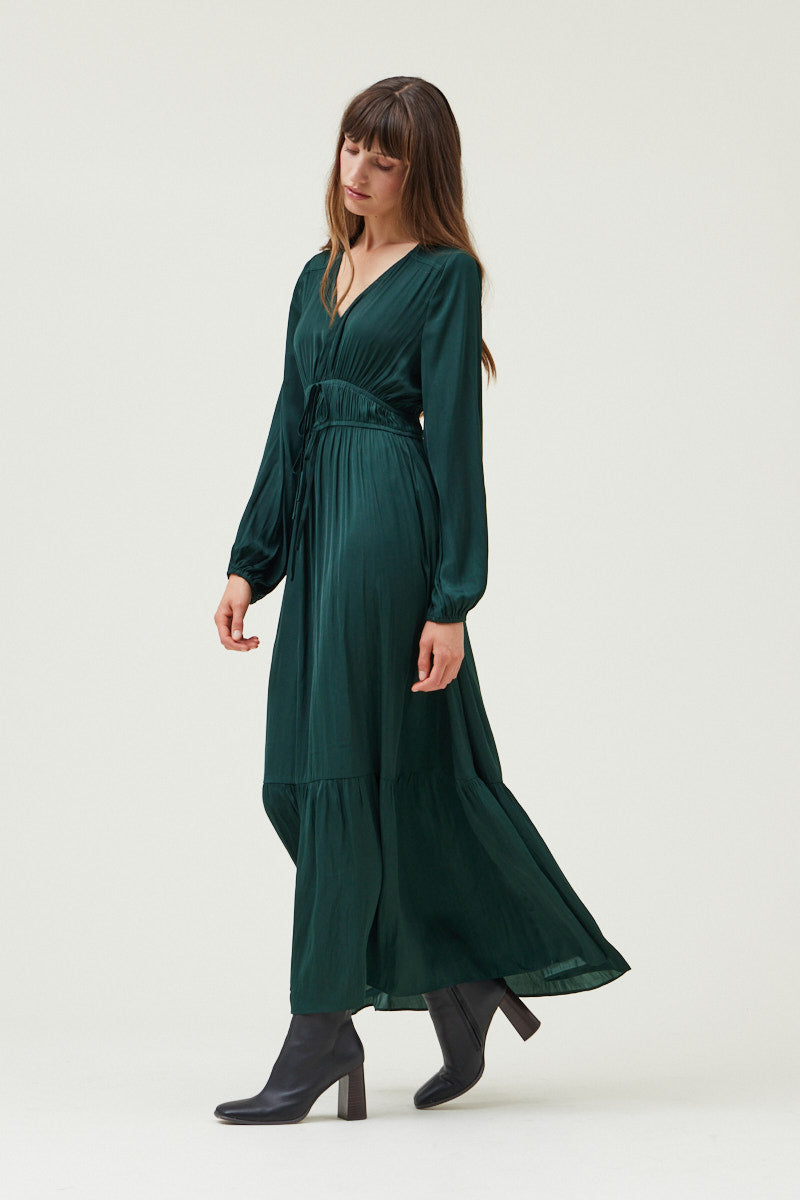 Emerald Green Satin Tiered Dress