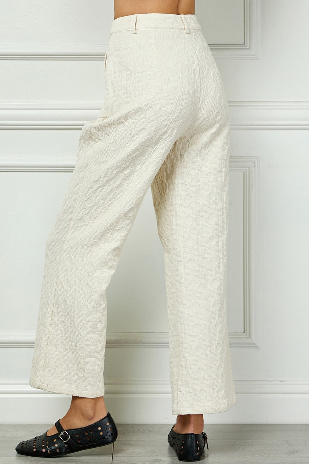 Cream Textured Pants