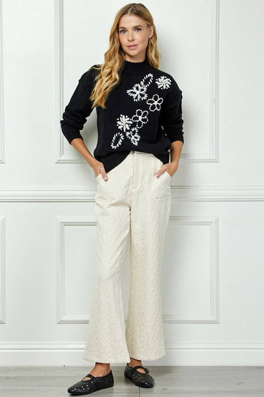 Cream Textured Pants