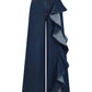 Wide Leg Dark Blue Ruffle Jeans