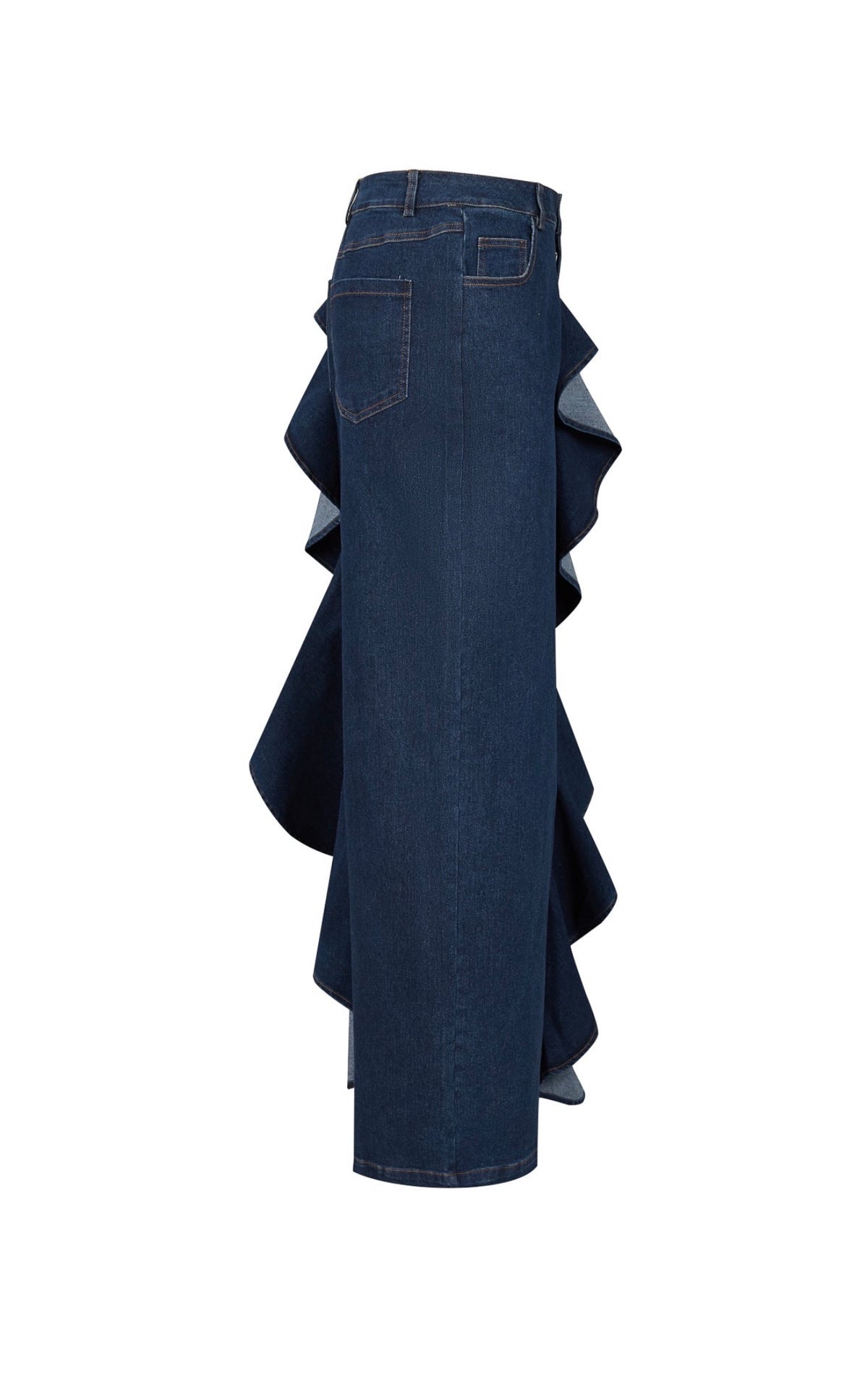Wide Leg Dark Blue Ruffle Jeans